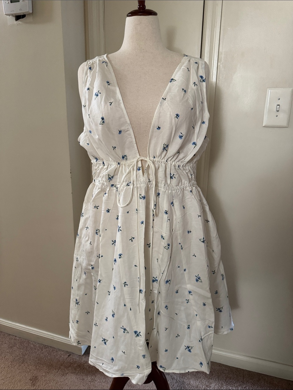 H&M White Sundress with Blue Floral Print